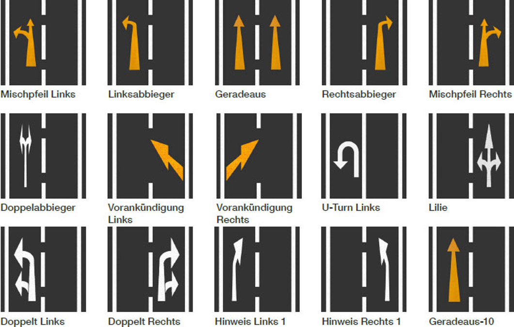 Zusätzliche Fahrbahnmarkierungspfeile