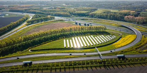 Solar panels alongside roads